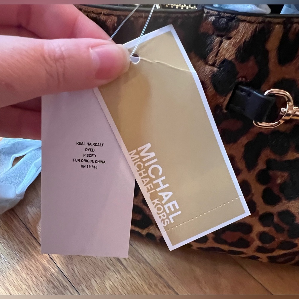 Michael Kors Carson Small Leopard Print Calf Hair Satchel Crossbody - Picture 10 of 14